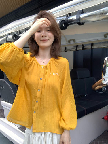 Hers超美色系透气衬衫圆领小衫女