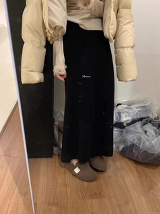 METWO黑色羊绒半身裙女 宽松秋冬针织高腰直筒百搭长裙1716