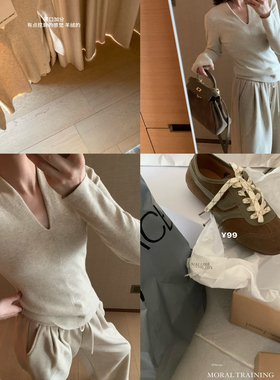 一勺甜 hers正肩纸片人加厚羊绒v领打底衫女秋冬修身显瘦毛衣2245