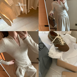 一勺甜 hers正肩纸片人加厚羊绒v领打底衫女秋冬修身显瘦毛衣2245