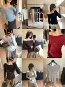 一勺甜 一字肩上衣92369 女2025秋季 hers跑量 多色打底内搭针织衫