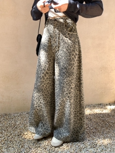 简约复古日常豹纹高腰阔腿牛仔裤 Hers 女80102 上新 26年早春