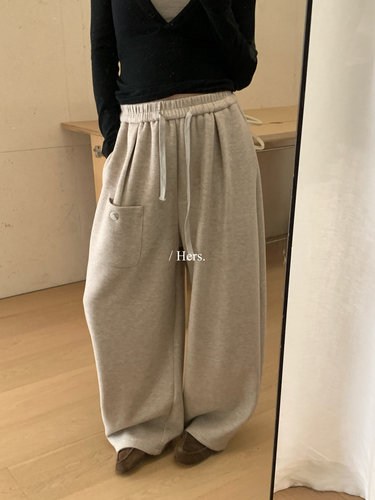 Hers简约直筒口袋设计抽绳休闲裤