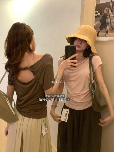 LIMON荡领掐腰后背小心机T恤女