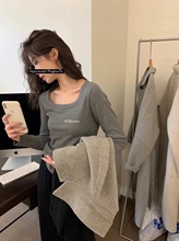 METWO磨毛打底衫发热衣秋冬薄绒8228 长袖凹领坑条柔软打底上衣