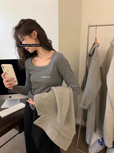 薄绒坑条打底衫磨毛上衣长袖