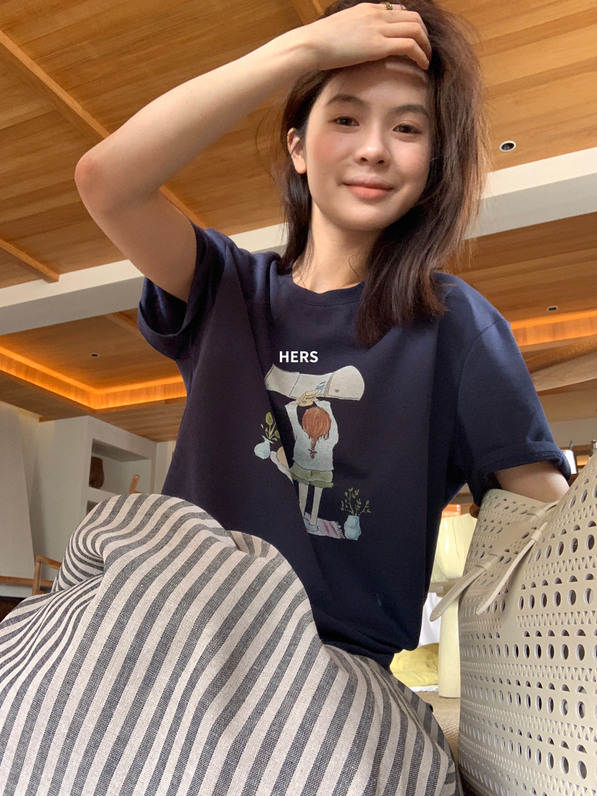 METWO hers日常休闲小众女孩图案宽松短袖T恤女夏季新款上衣20593