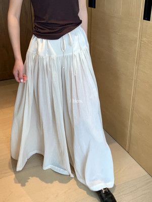 系带宽腰头设计大摆阔腿休闲裤女