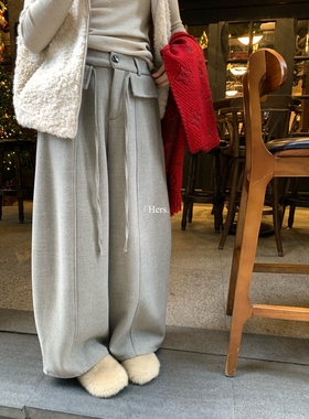 一勺甜 hers韩标！简约日常设计感绑带加厚加绒休闲裤女冬季92806