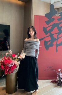 METWO 温柔设计感褶皱露肩针织上衣 2150灰色一字肩女2025秋新款