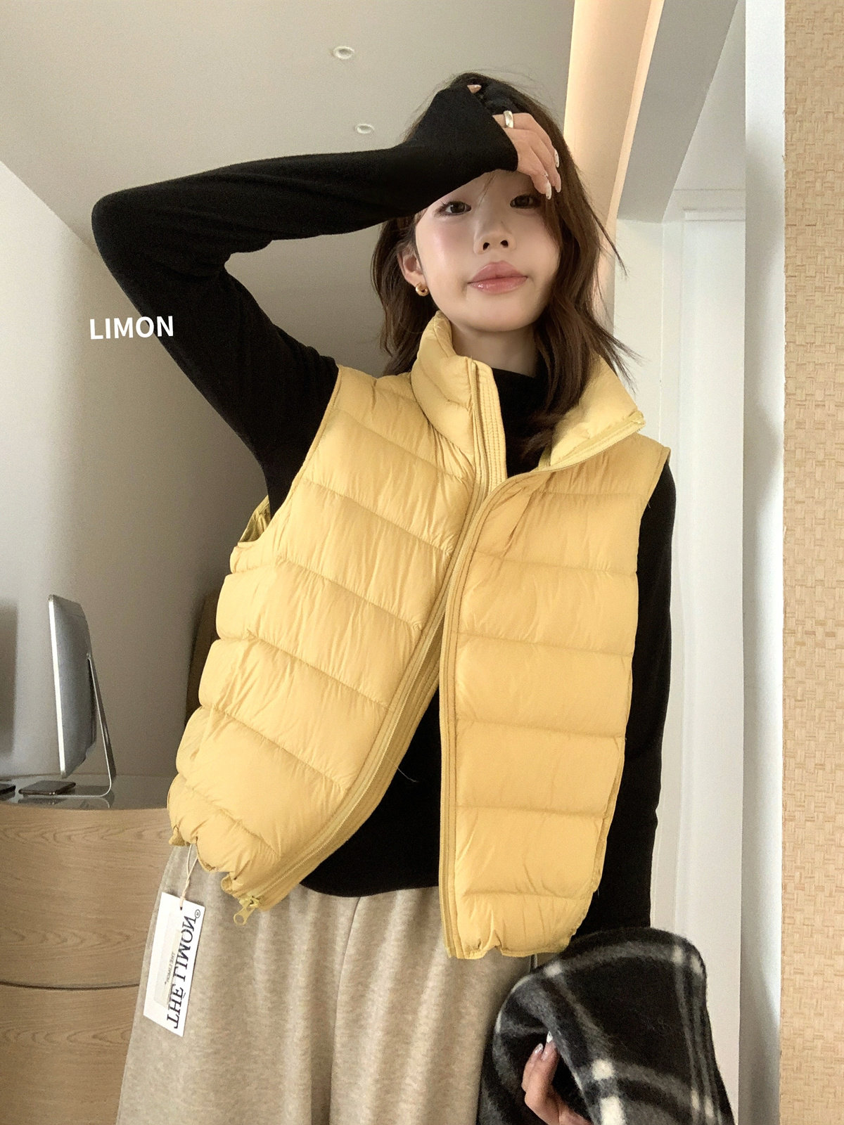 LIMON蓬暖立领短龟背白鸭绒马甲