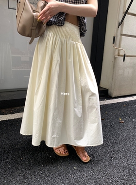 一勺甜hers设计感捏褶A摆长款半身裙女2025夏季高腰显瘦半裙20950