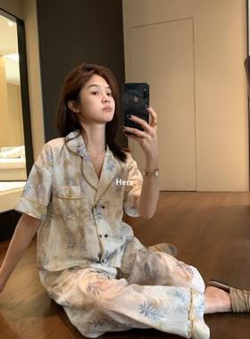 METWO hers韩系碎花家居服舒适短袖睡衣女夏季宽松休闲套装 21026