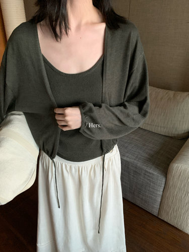 一勺甜【Hers】清冷淡人感吊带背心+绑带针织开衫两件套 66909