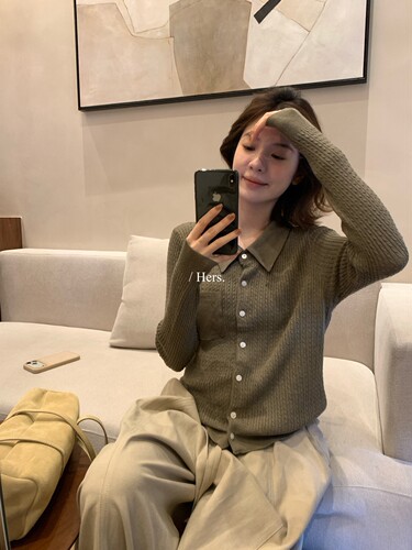 Hers雅痞老钱感撞色绞花POLO衫女