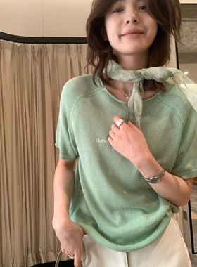 一勺甜【Hers】韩系简约日常调性插肩袖短袖针织衫T恤女08134