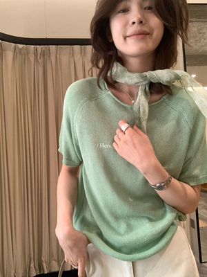 一勺甜【Hers】韩系简约日常调性插肩袖短袖针织衫T恤女08134