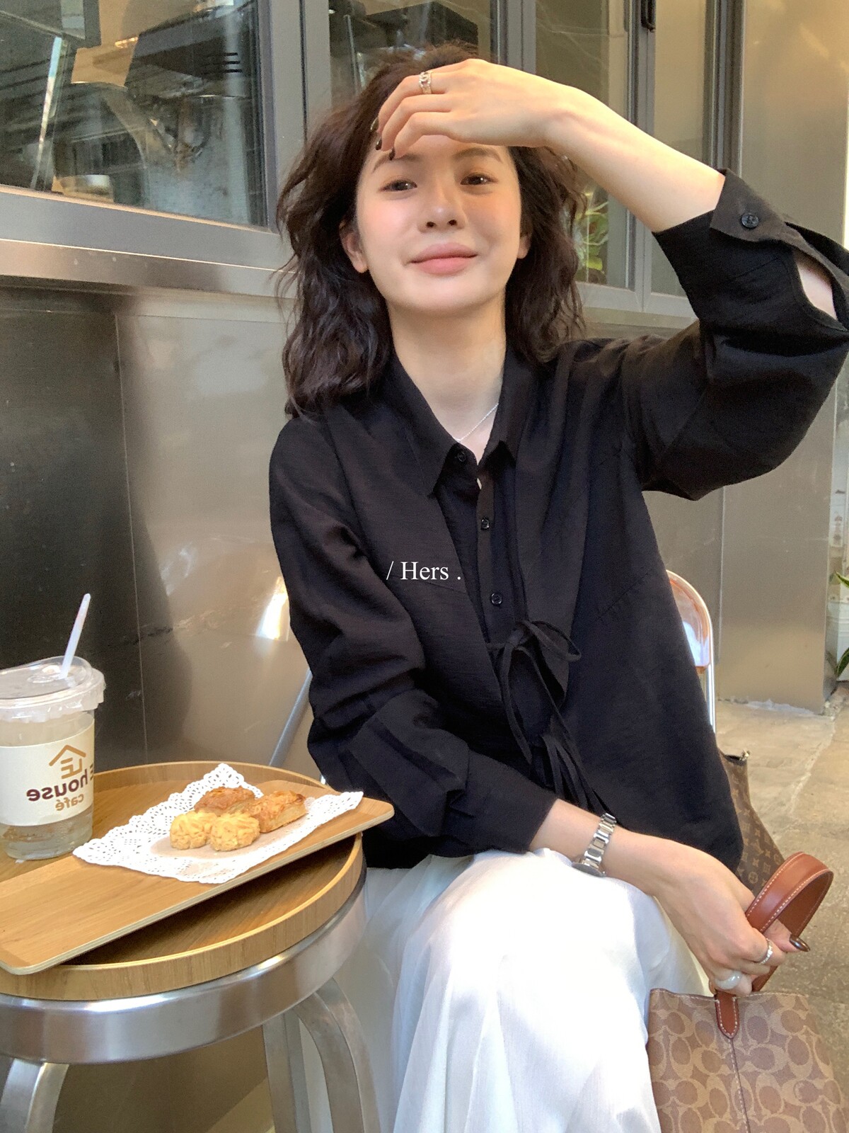 一勺甜 hers设计感假两件绑带衬衫女2025早秋显瘦长袖衬衣92162