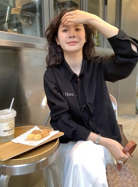 一勺甜 hers设计感假两件绑带衬衫女2025早秋显瘦长袖衬衣92162