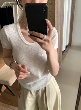 METWO hers百搭圆领U领短袖T恤女2025夏季修身正肩上衣tee20450