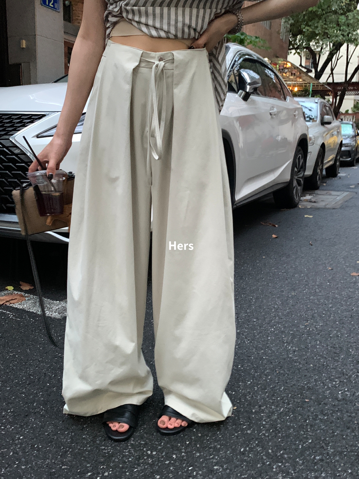 一勺甜 hers百搭调性高腰系带西裤女2025夏季休闲阔腿裤21091