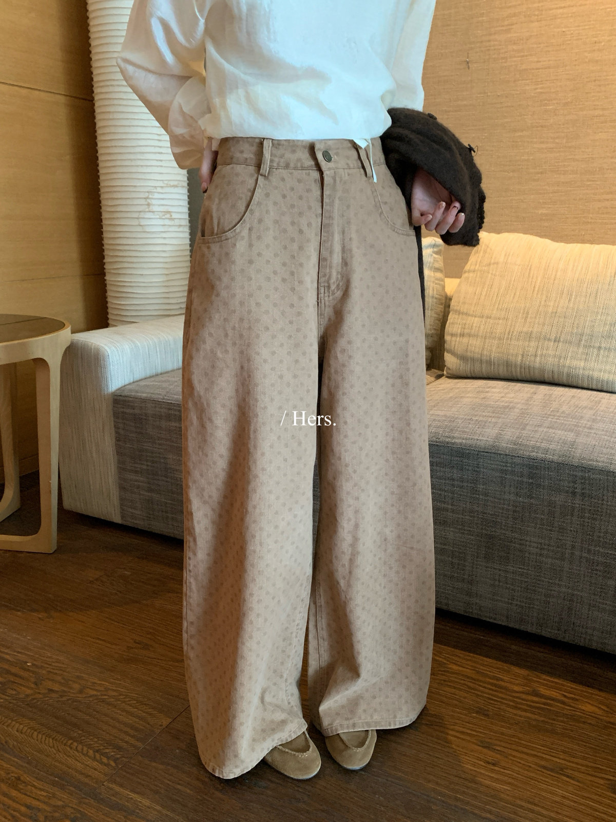 Hers复古波点暗纹显瘦牛仔裤女