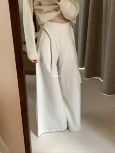 METWO 10300毛呢绑带神裤女秋冬设计高腰垂感直筒休闲西裤拖地裤