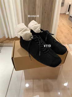 METWO 黑色赫本风绒面方头鞋女2025早春系带平底乐福鞋一脚蹬单鞋