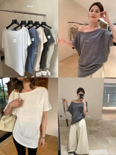T恤女80130 简约日常慵懒可斜肩一字肩宽松短袖 26年早春 Hers