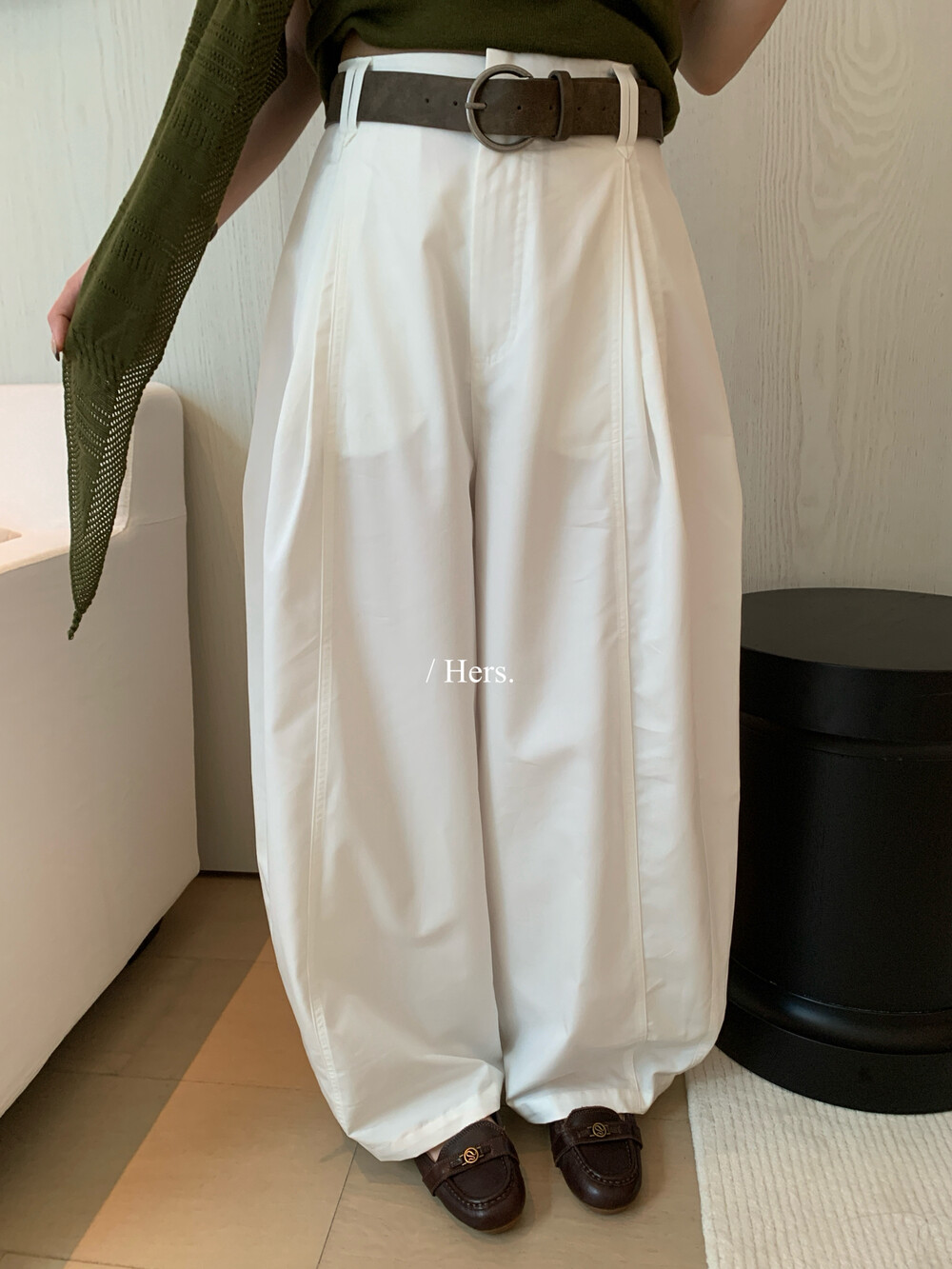 Hers复古压褶设计感休闲阔腿裤女