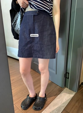 METWO 08562#藏青亚麻牛仔半身裙女夏季新款a字显瘦休闲宽松短裙