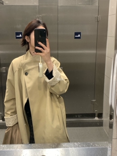 一勺甜 hers韩标！高品质拼接袖翻领风衣女2025秋季休闲外套92308
