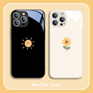 向日葵太阳苹果14手机壳15情侣iPhone13ProMax新款xsmax玻璃16小众12高级感11简约xr男生mini女7防摔8plus套