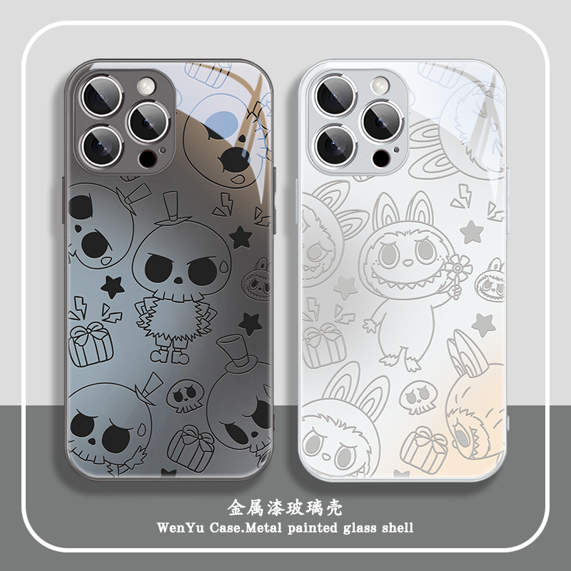 情侣labubu苹果16的手机壳iphone13全包镜头15promax简约线条14骷髅xsmax创意12小众11pro高级感xr玻璃8plus
