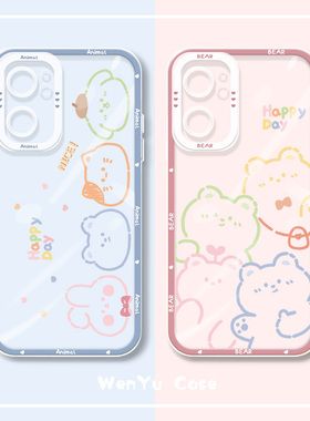 彩色涂鸦动物opporeno7手机壳vivox70新款s12透明reno6/5/4se创意r17简约线条x60x50x30可爱s9/s7女款s10pro