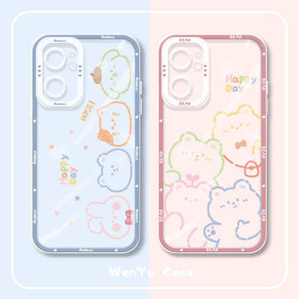 彩色涂鸦动物opporeno7手机壳vivox70新款s12透明reno6/5/4se创意r17简约线条x60x50x30可爱s9/s7女款s10pro