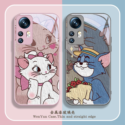 情侣适用小米14ultra手机壳13卡通12动漫11玛丽猫10s汤姆猫15红米note13油画k70新款k60男女k40一对50pro玻璃