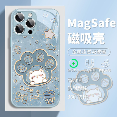 猫爪猫咪适用苹果16手机壳磁吸