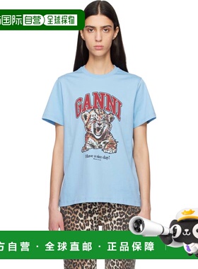 1h可退 潮奢 GANNI 甘尼 女士 蓝色 Relaxed Jersey Tiger T 恤 T