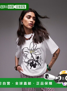 1h可退 潮奢 Topshop 女士 premium 印花花朵基础款T恤(白色)女装