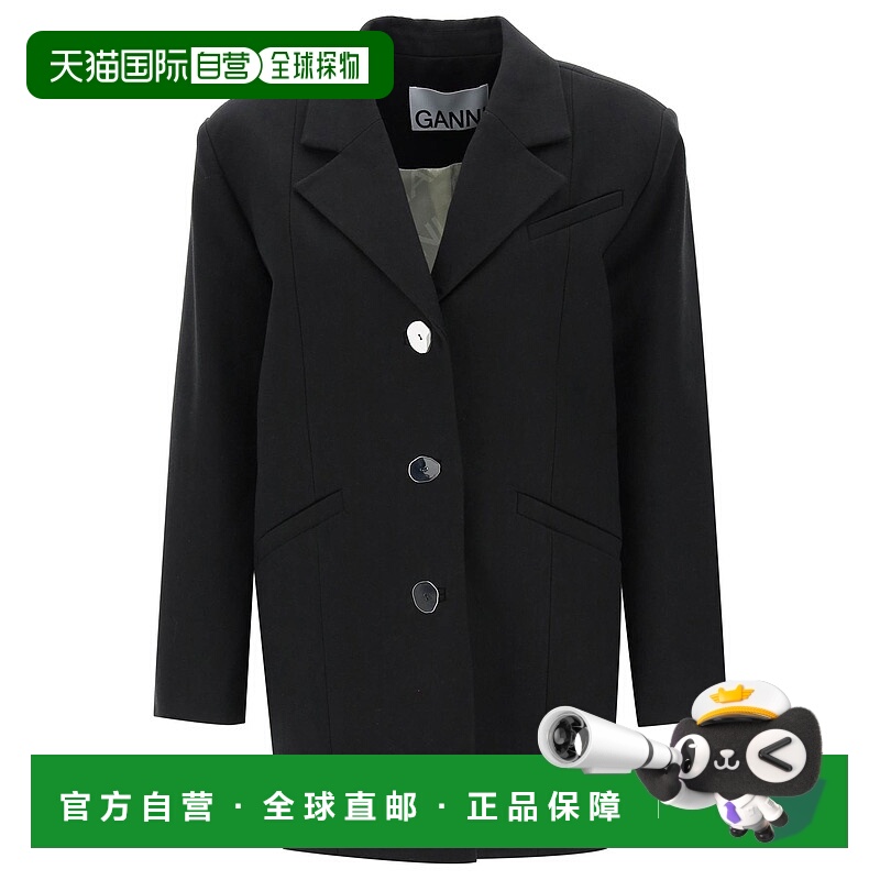 1h可退 GANNI 女士夹克 F8081099 AW2023 黑色 Blazer oversize c