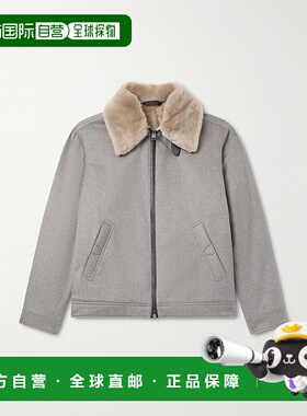 1h可退 潮奢 Brioni 布里奥尼 男士 皮革皮毛饰边羊绒短夹克 SLVR