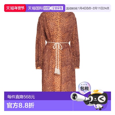 1h可退 潮奢 ULLA JOHNSON 女士 中长连衣裙 brown棕色 舒适时尚