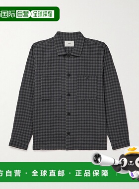 1h可退 潮奢 Folk 男士 拼缀格纹绉条纹衬衫式夹克 FP6322SNAVYCR