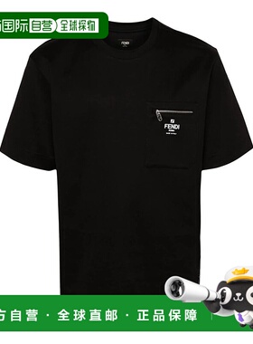 FENDI 男士T恤 FY0936ARYR01 CO 黑色 Fendi Zip-Detail Roma Cot