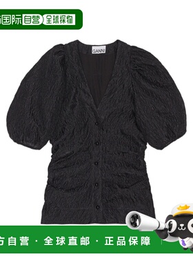 GANNI 女士衬衫 F7450099 SS2023 黑色 JACQUARD BLOUSE WITH PUF