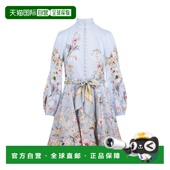 潮奢 ZIMMERMANN 女士 1h可退 REBELLION 蓝色系扣亚麻迷你连衣裙