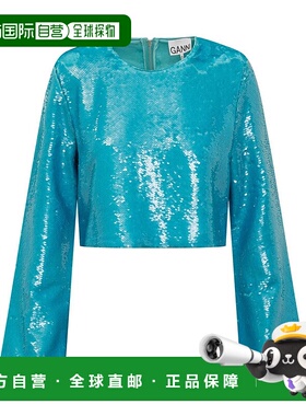 GANNI 女士衬衫 F7739803-33 SS2023 蓝色 Ganni Sequined Blouse