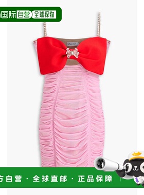 1h可退 潮奢 Self-Portrait 女士 蝴蝶结褶皱网纱迷你连衣裙 AW22