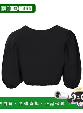 GANNI 女士衬衫 F7757099 SS2023 黑色 Cropped puff-sleeve blac